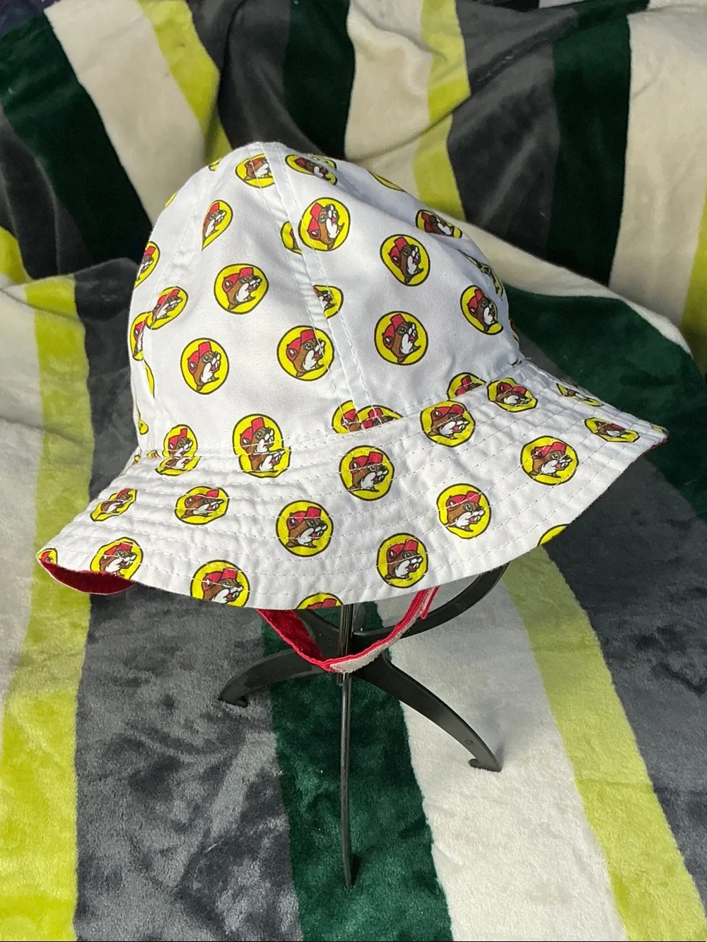 Kids White Bucket Hat with Yellow Cartoon Print